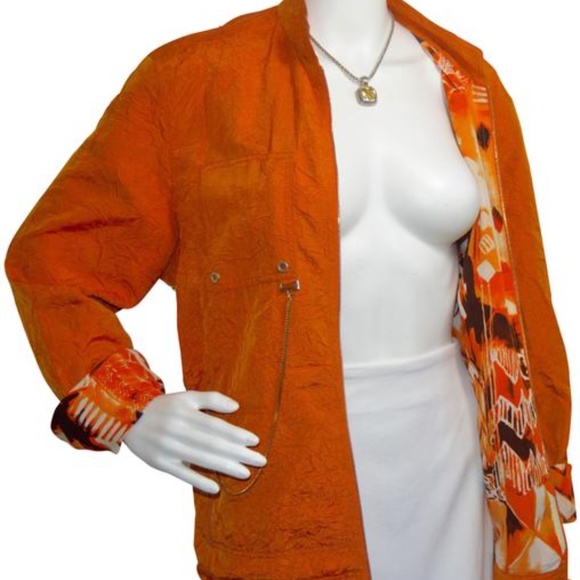 Escada Orange Cringed Silk Bomber Jacket – Size 10 (M) | Made in Germany 🇩🇪 - Picture 7 of 9